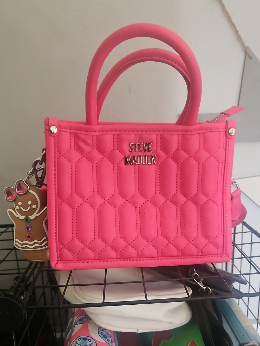 Steve Madden Hot Pink Quilted Mini Tote with Charm